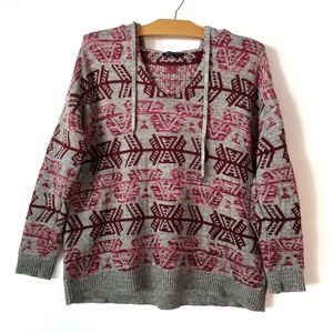 AEO Aztec Tribal hooded v-neck boxy sweater geometric pattern